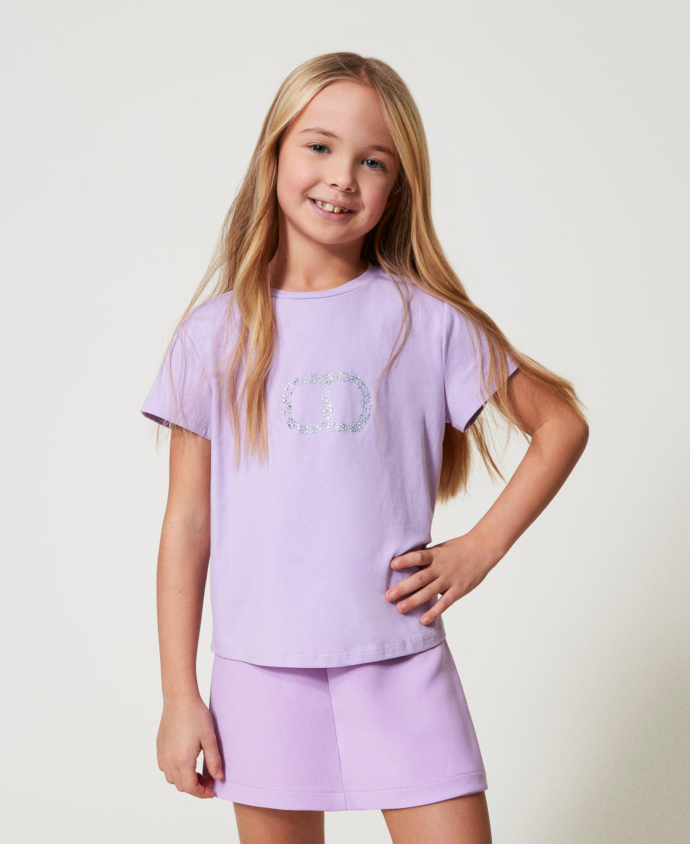 T-shirt avec Oval T strass&eacute; Pastel Violet Fille 251GJ2485_11862_01