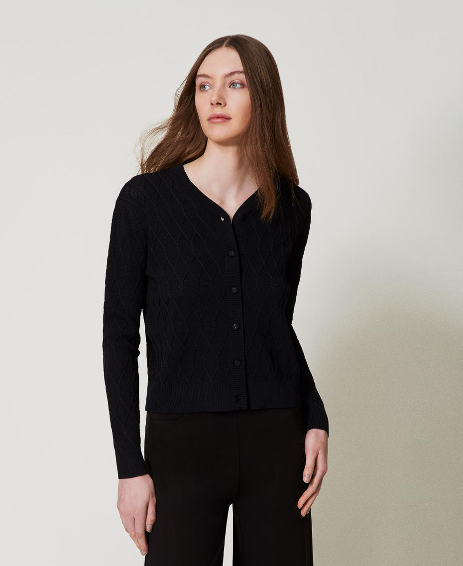 Lozenge pattern knit cardigan Black Woman 251LL3HBB_00006_01