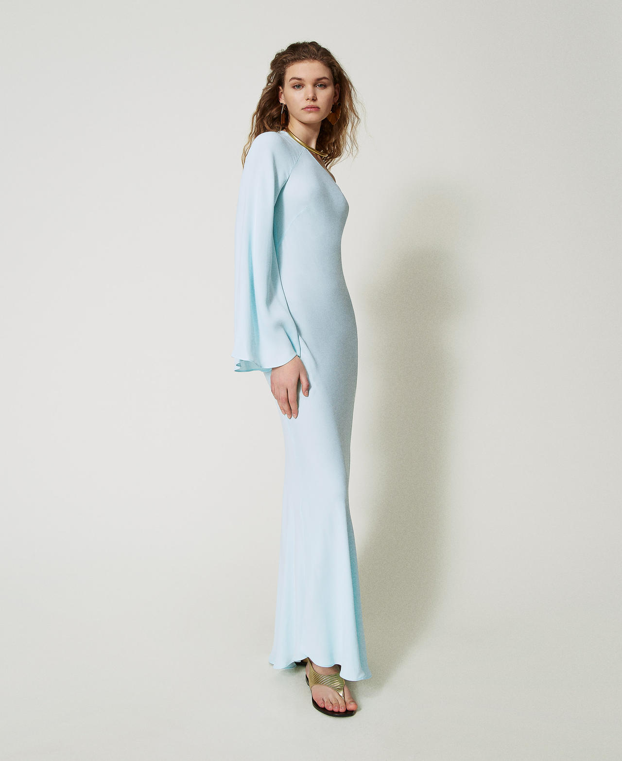 Abito lungo fitted 'Lido' in georgette Azzurro "Blue Glow" Donna 251TS2222_12568_02