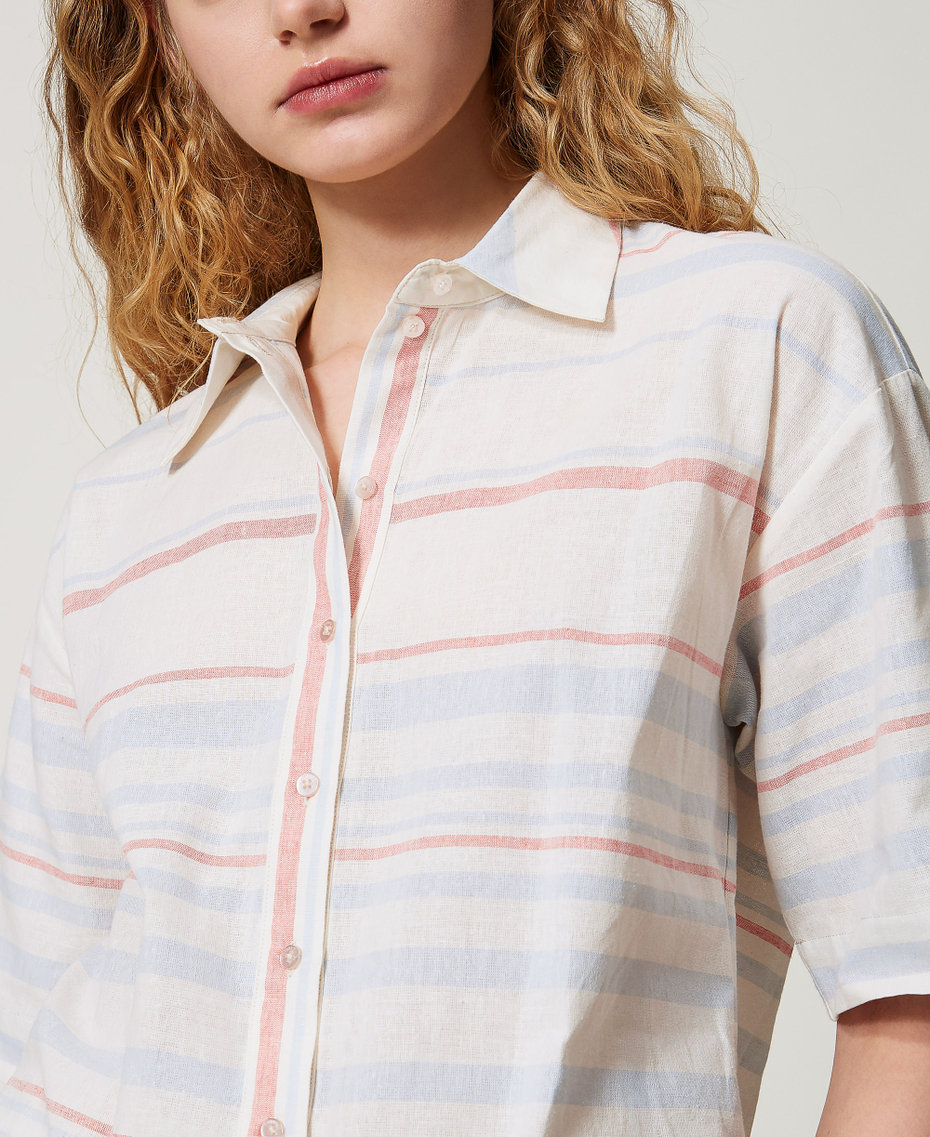 Camicia in misto lino a righe Riga Sugar / Coral Sunset / Blue Topaz Donna 251LM2LAA_12378_04