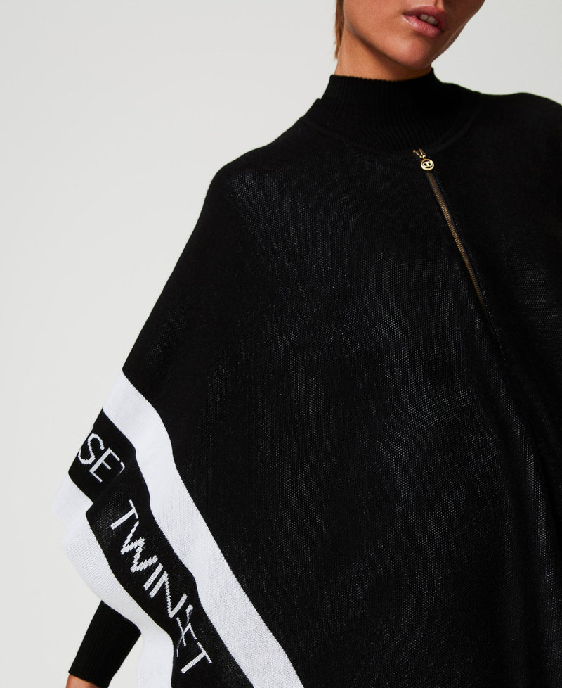 Jacquard knit poncho with logo Black Woman 242TA4163_00006_04