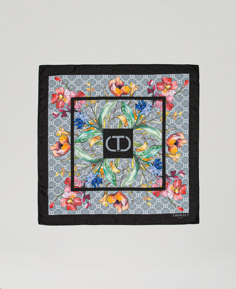 Keffiyeh with logo and flower print Black Flowers Print Woman 251TA4330_12221_05