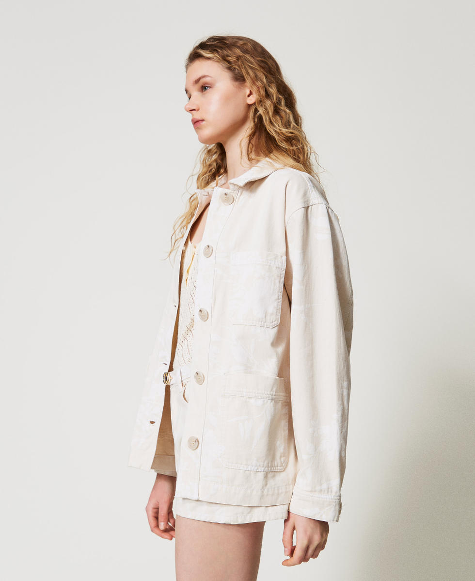 Jacke aus Bull-Denim mit Blumendessin Schneeblumen-Print / Parchment Frau 251TT2200_12493_03