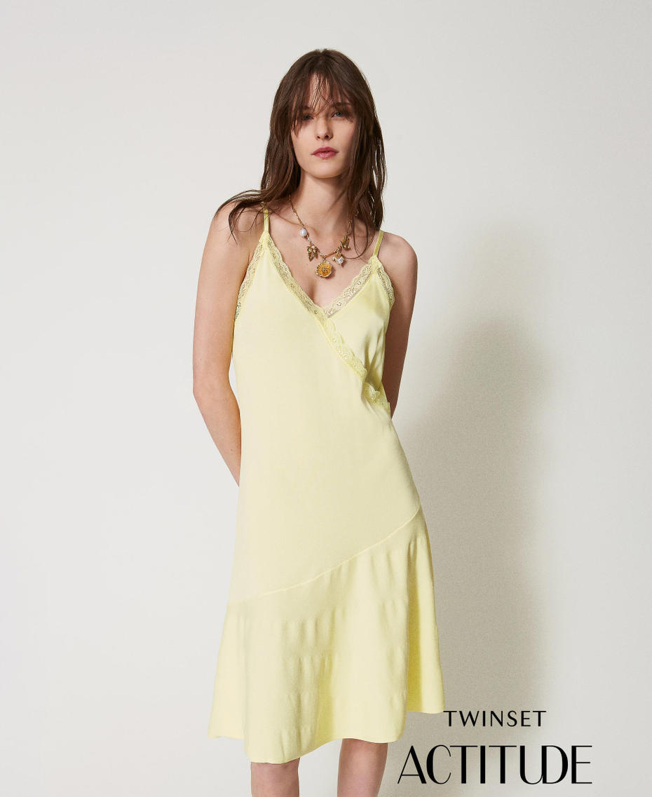 Midi knit dress with lace Yellow Pear Woman 251AX3020_12348_PA