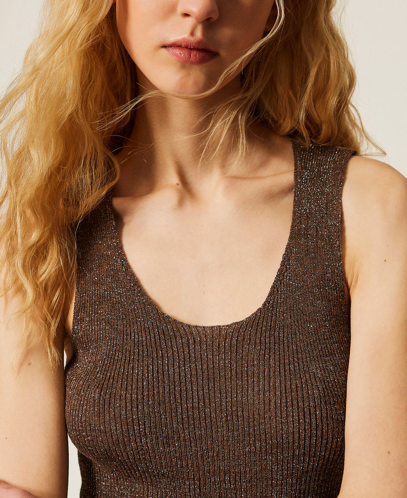 Top aus Leinenstrick mit Lurex Coffee Liqueur Lurex Frau 261TT3212_13566_04