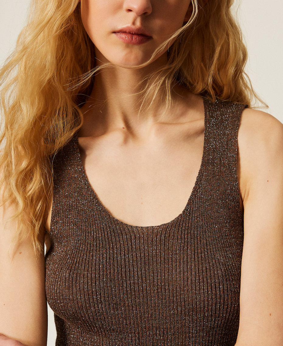Top aus Leinenstrick mit Lurex Coffee Liqueur Lurex Frau 261TT3212_13566_04