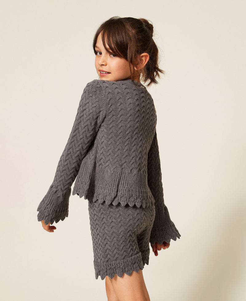 Strick-Shorts mit Zopfmuster Meliertes Dunkelgrau M&auml;dchen 262GJ3142_12839_03