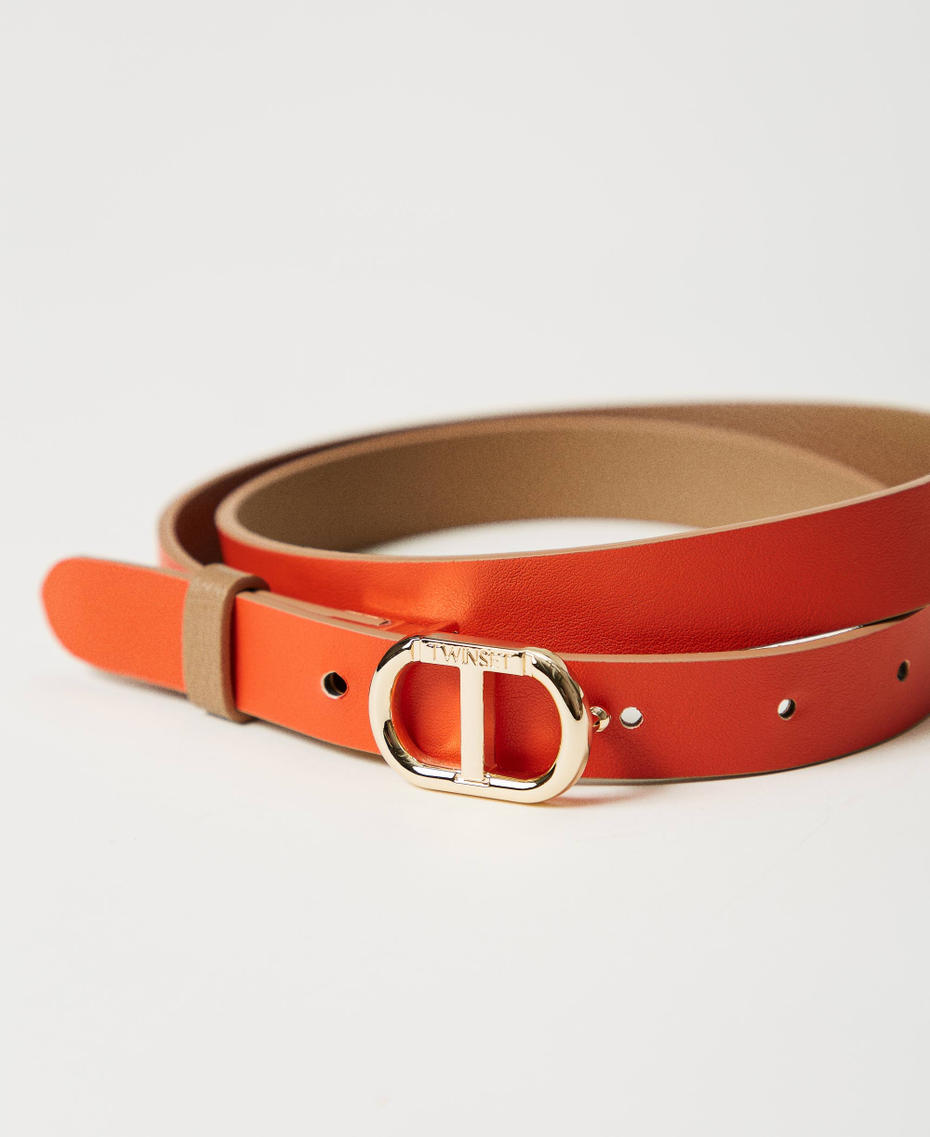 Reversible belt with Oval T buckle Two-tone Rope Beige/Coralline Woman 251TA4100_12269_03