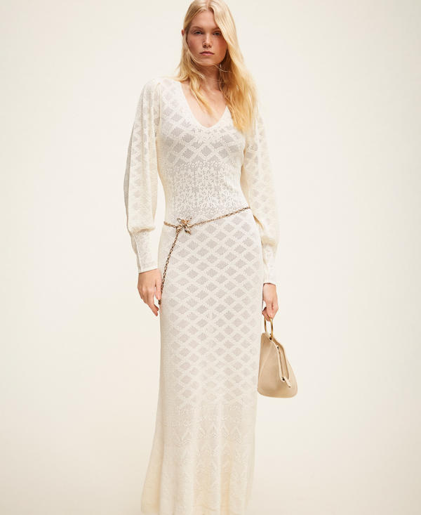 Long knit dress with floral pattern