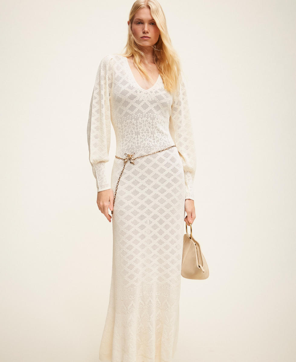 Long knit dress with floral pattern