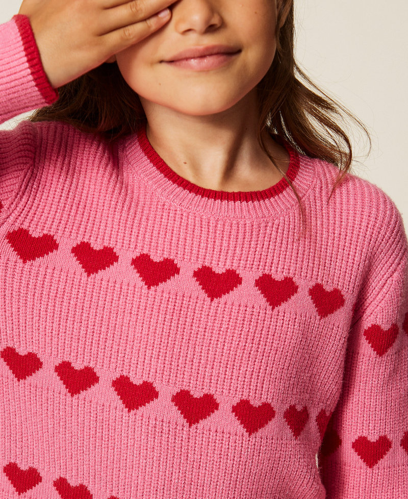 Babypullover mit Jacquardherzen Zweifarbig Azaleenpink / "Magentarot" M&auml;dchen 262GB3030_13792_04