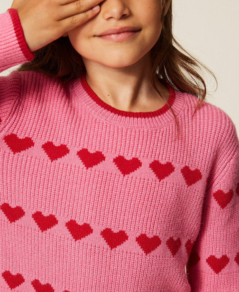 Babypullover mit Jacquardherzen Zweifarbig Azaleenpink / "Magentarot" M&auml;dchen 262GB3030_13792_04