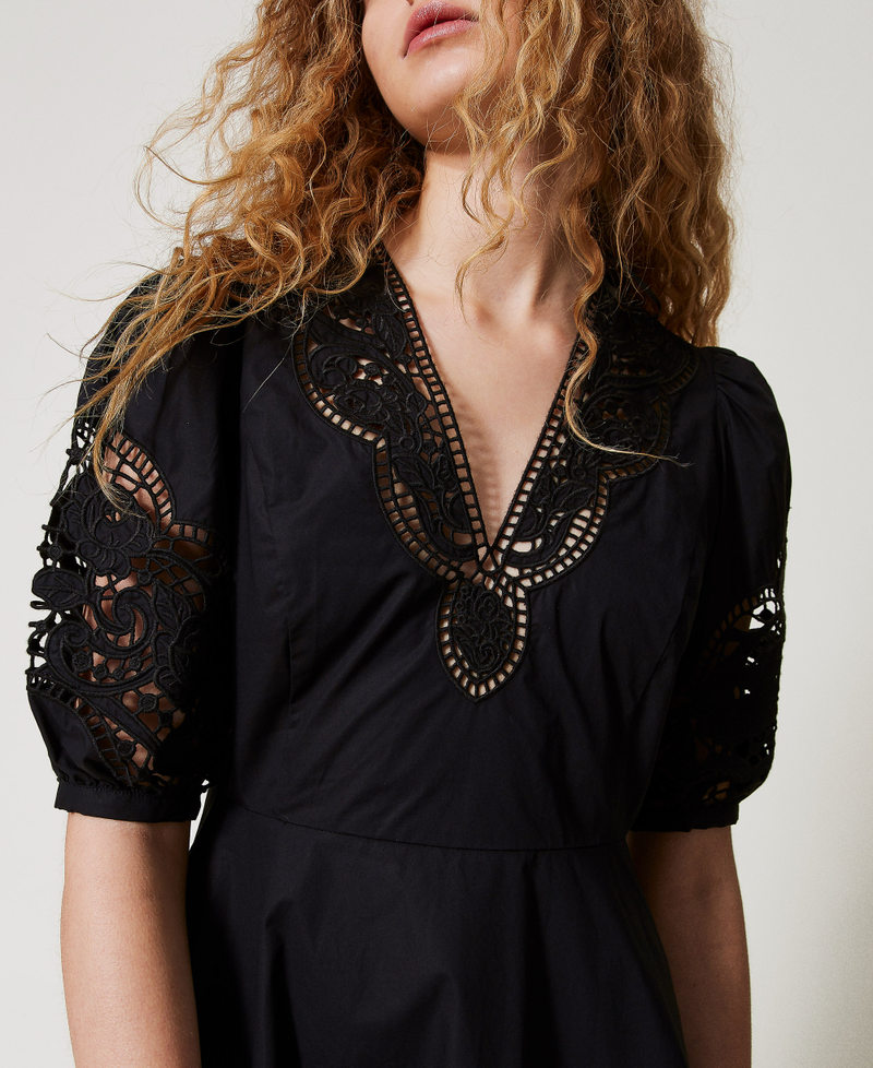 Short dress in broderie anglaise poplin Black Woman 251TT2334_00006_04