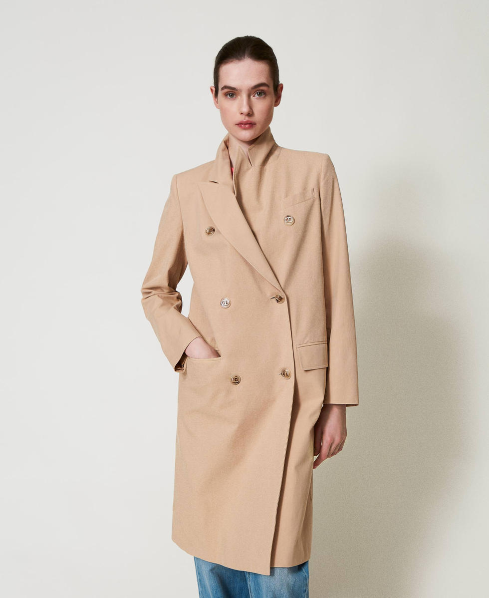 Double-breasted trench coat with logo buttons Woman, Beige