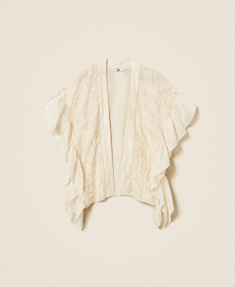 Poncho with Cornely embroidery Parchment White Woman 261LB4AGG_00461_S0