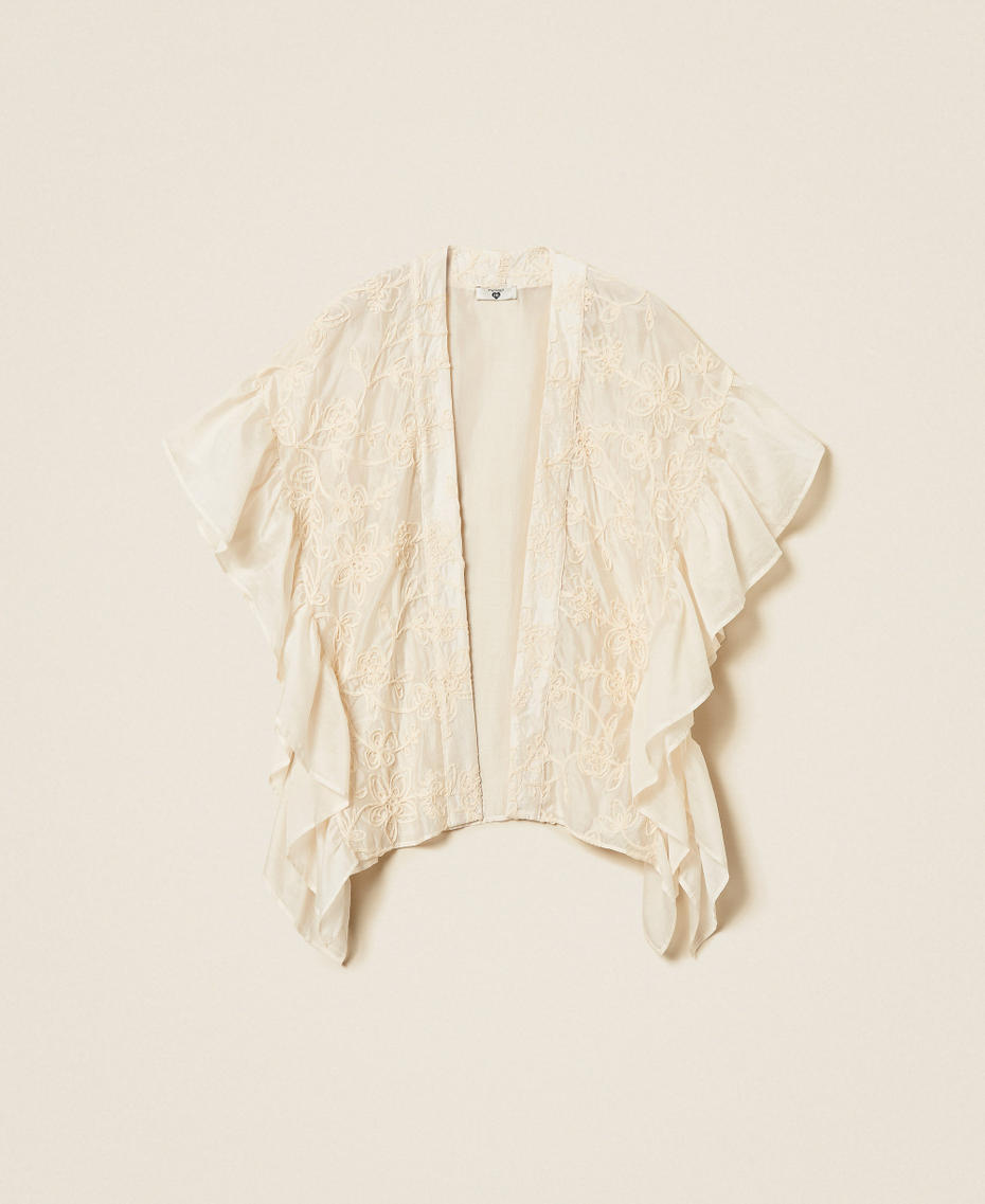 Poncho with Cornely embroidery Parchment White Woman 261LB4AGG_00461_S0