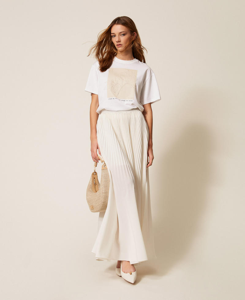 T-shirt regular con stampa e ricamo Bianco Ottico / Stampa Fiore Avorio Donna 261TE2090_13328_01
