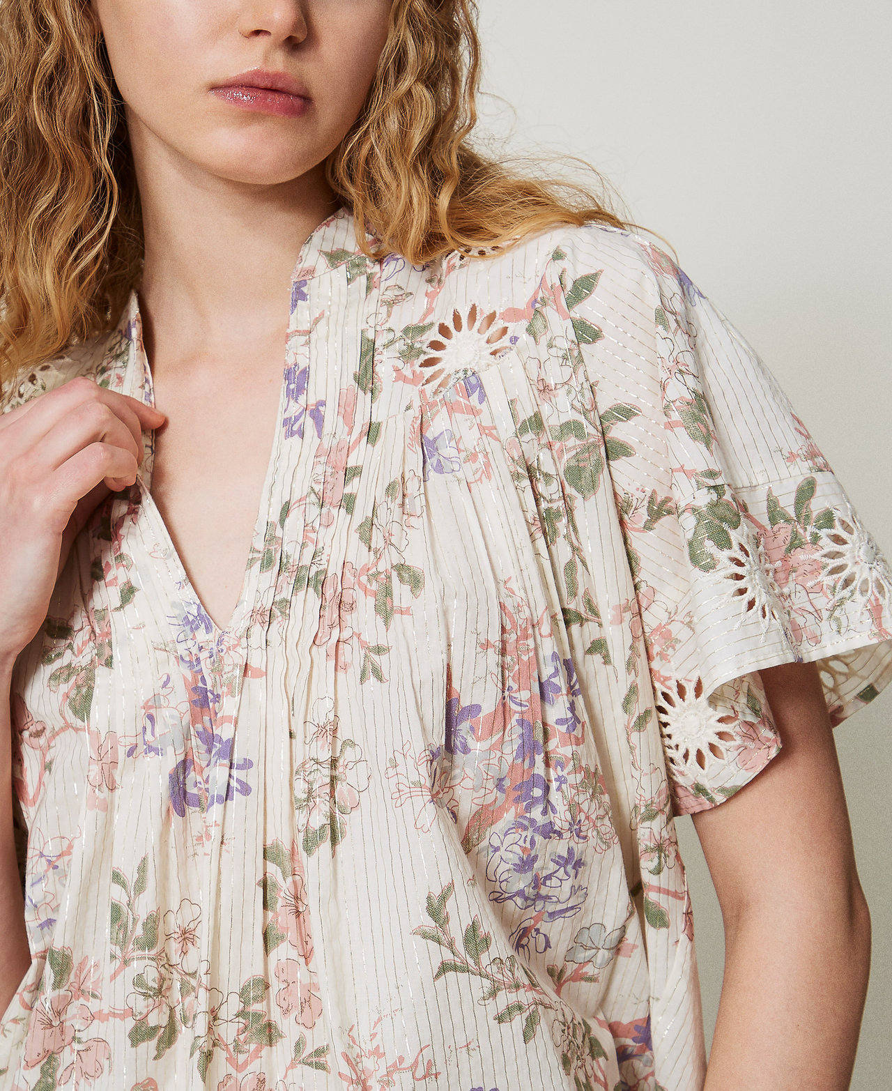 Blouse en mousseline avec broderies Imprim&eacute; Fleur Multicolore/Lurex Femme 251TT2156_12494_08