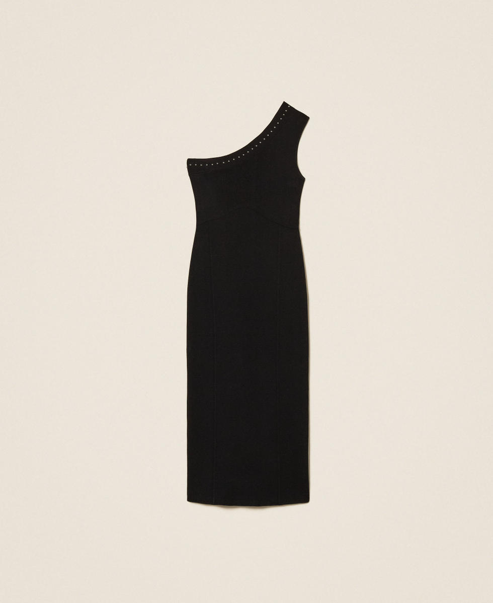 One shoulder midi knit dress Woman, Black | TWINSET Milano