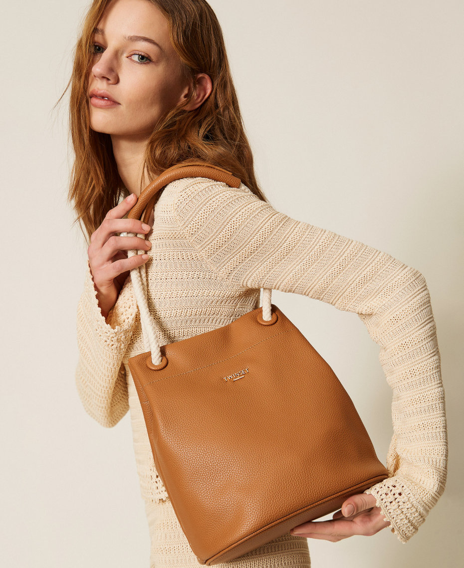 Bucket bag with rope handles Leather Brown Woman 261TD8191_00057_T0