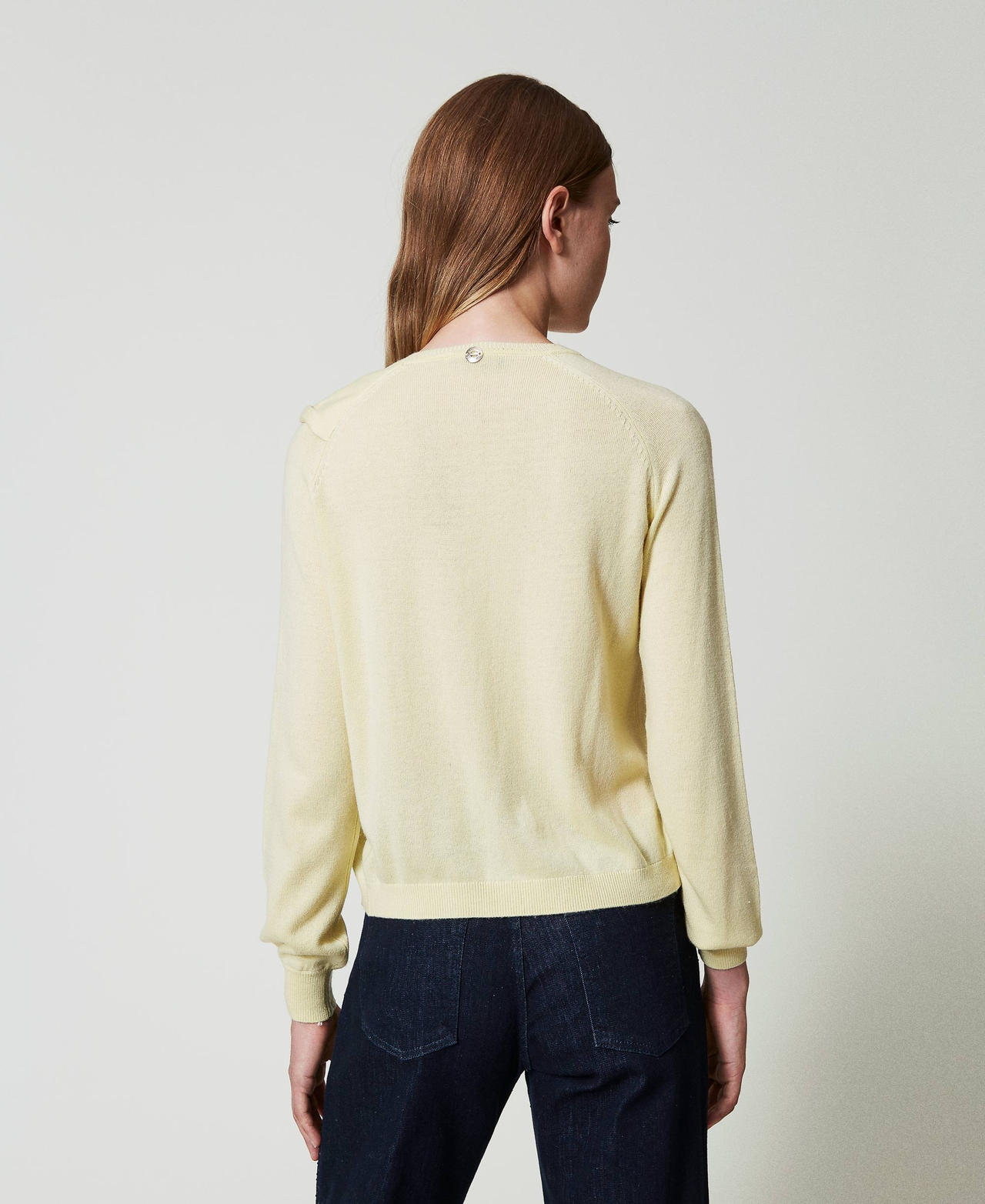 Wool blend cardigan with maxi bow French Vanilla Woman 242AT3161_11959_03