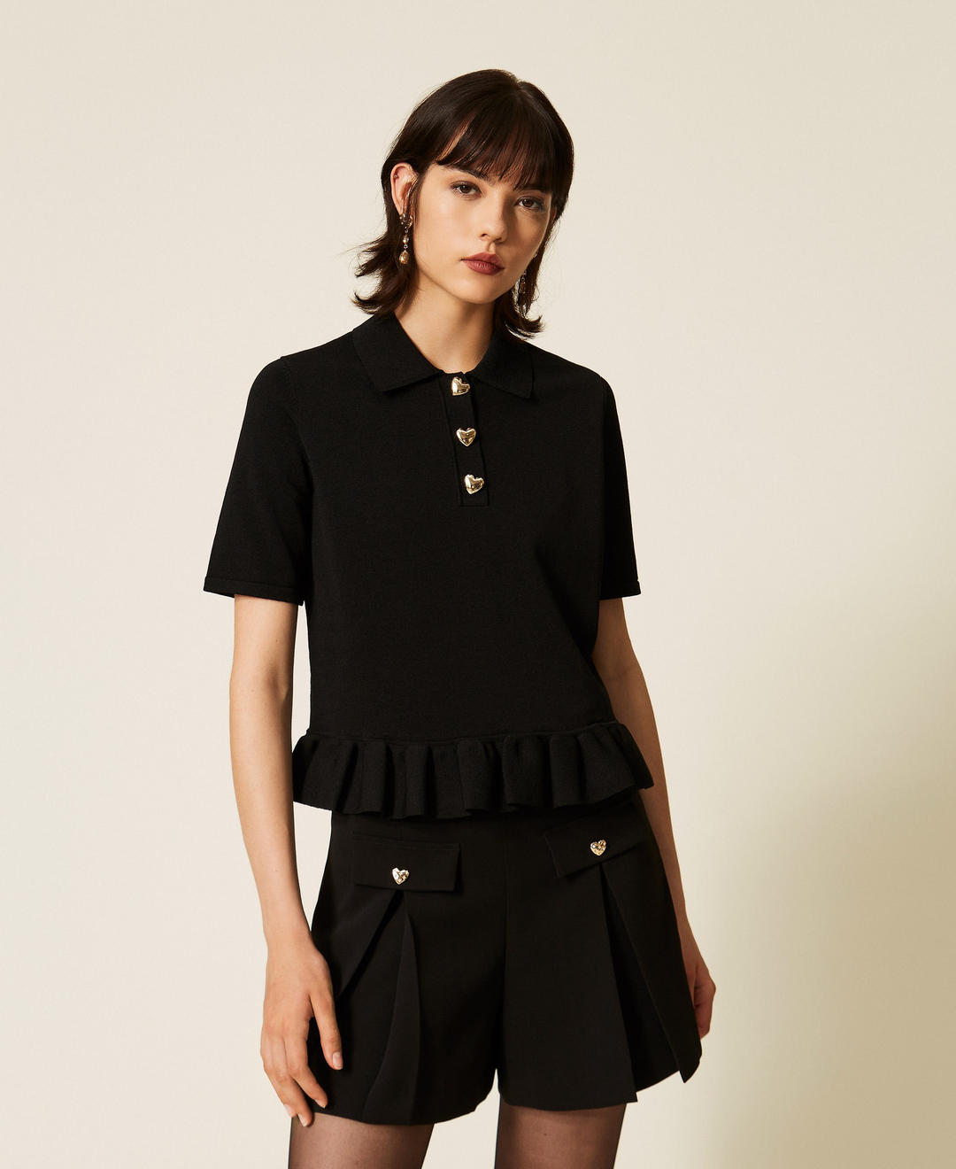 Pull polo avec boutons en caur