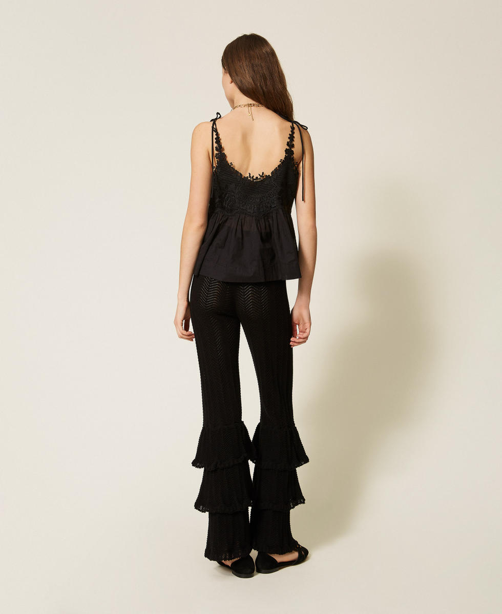 Knit trousers with ruffles Black Woman 261TT3054_00006_03