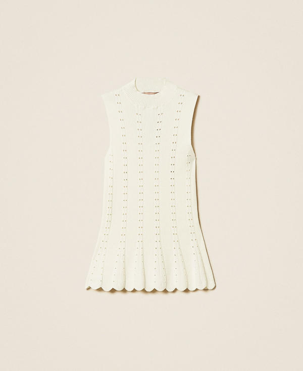 Top col montant en maille avec feston