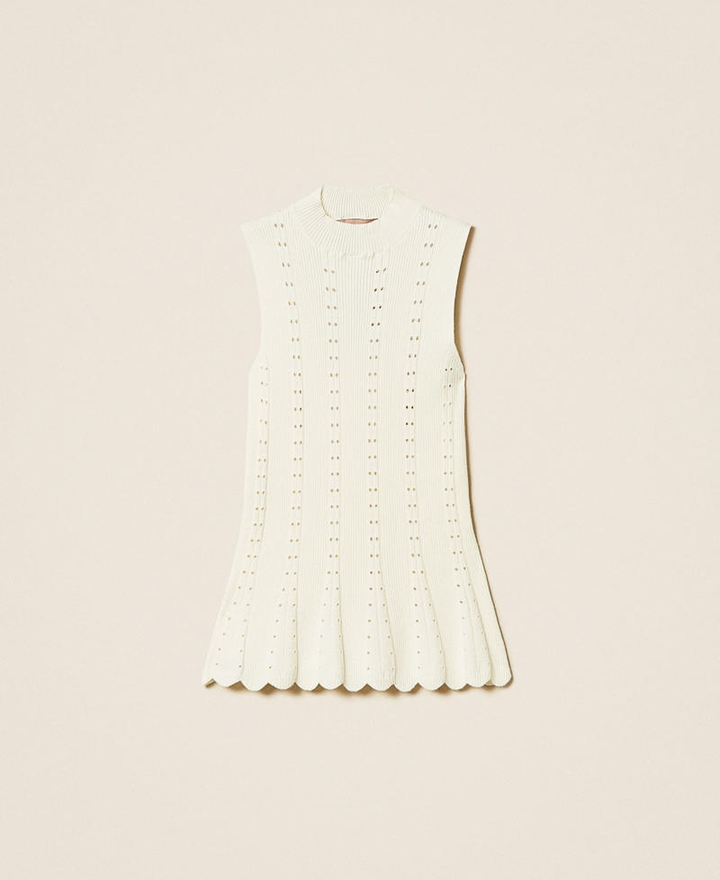 Turtle-neck knit top with scalloped hem White Snow Woman 261TP3052_00282_S0