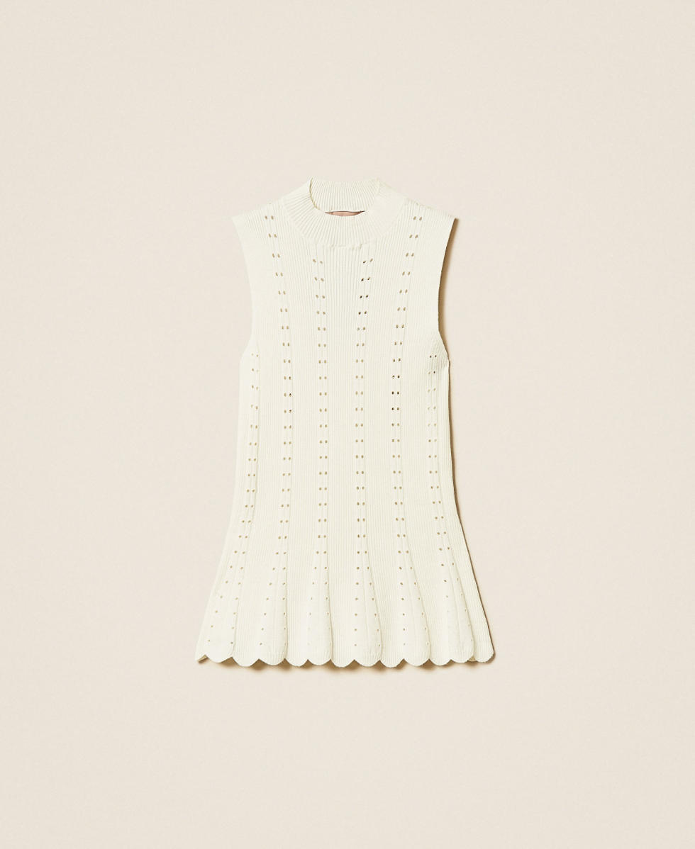 Turtle-neck knit top with scalloped hem White Snow Woman 261TP3052_00282_S0