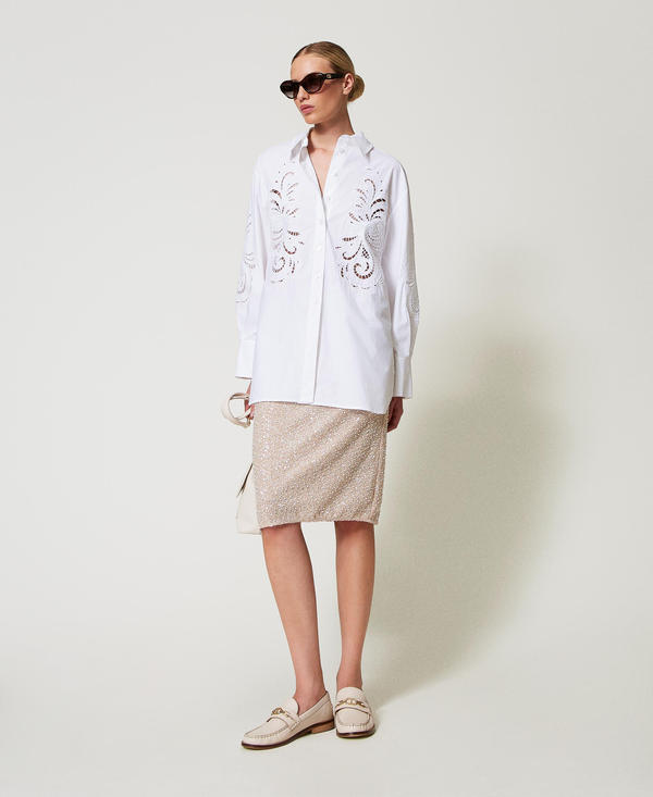 Midi skirt with sequins and pearls