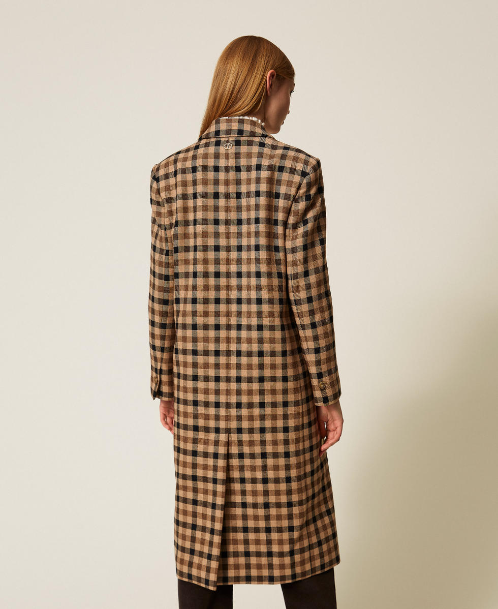 Cappotto in misto lana check Check Cammello / Nero Donna 252TT2430_12885_03