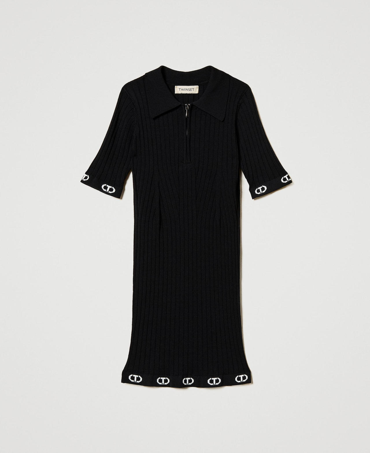 Short knit dress with polo shirt neck Black Girl 251GJ3401_00006_0S