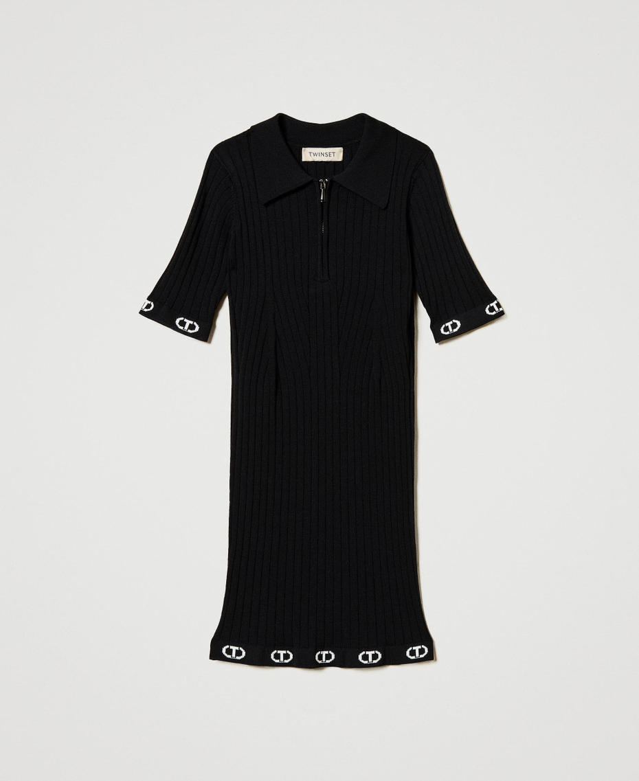 Short knit dress with polo shirt neck Black Girl 251GJ3401_00006_S0