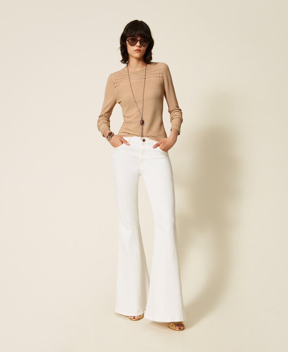 Rundhalspullover mit Zopfmuster Nougat Beige Frau 262TP3Q21_00519_T0