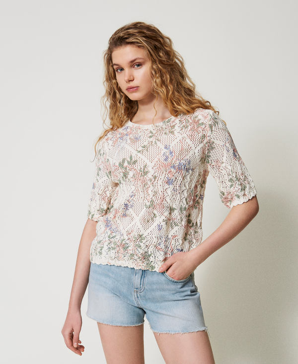 Pullover mit Blumendessin und Allovermuster