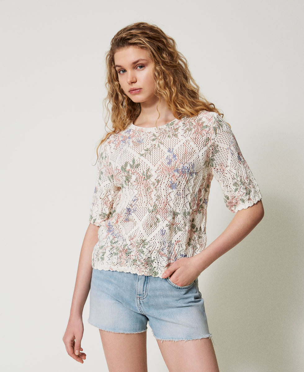 Pullover mit Blumendessin und Allovermuster Multicolor Blumenprint Frau 251TT3340_12531_01