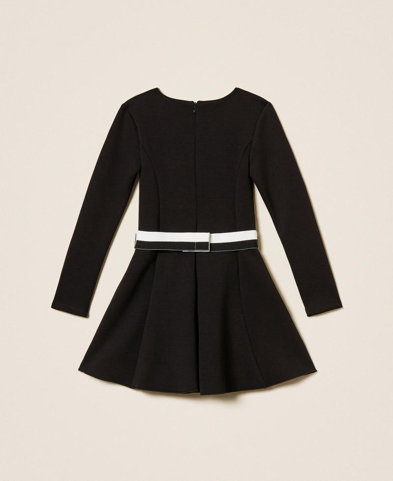 Короткое платье из неопреновой ткани с поясом Черный Девочка 252GJ205B_00006_S1
