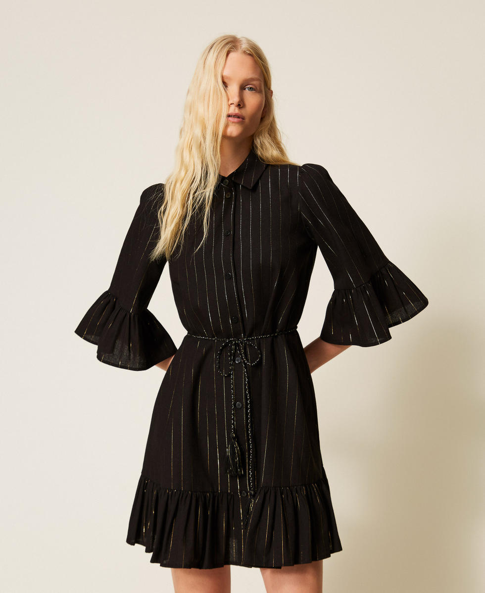 Vestido corto con rayas de lúrex Negro Mujer 261LB2QEE_00006_01