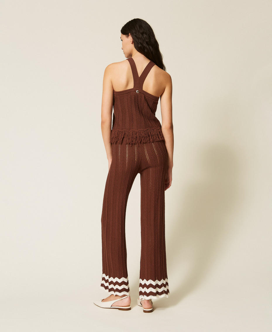 Strickhose mit Zackenmuster und Fransen Zweifarbig Chocolate Lab/Milk Frau 261AP3062_13363_03