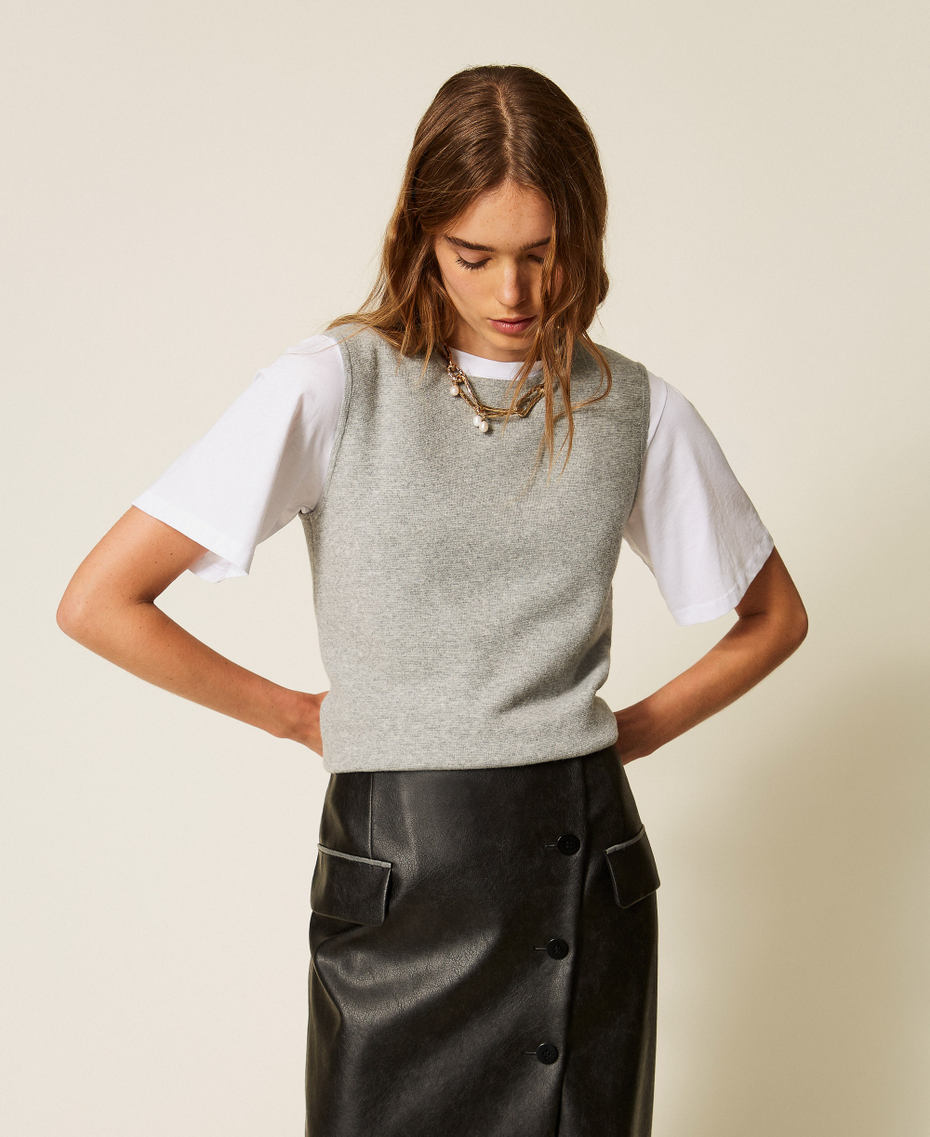 Fitted sleeveless jumper Light Grey Melange Woman 262LI3AAA_12837_01