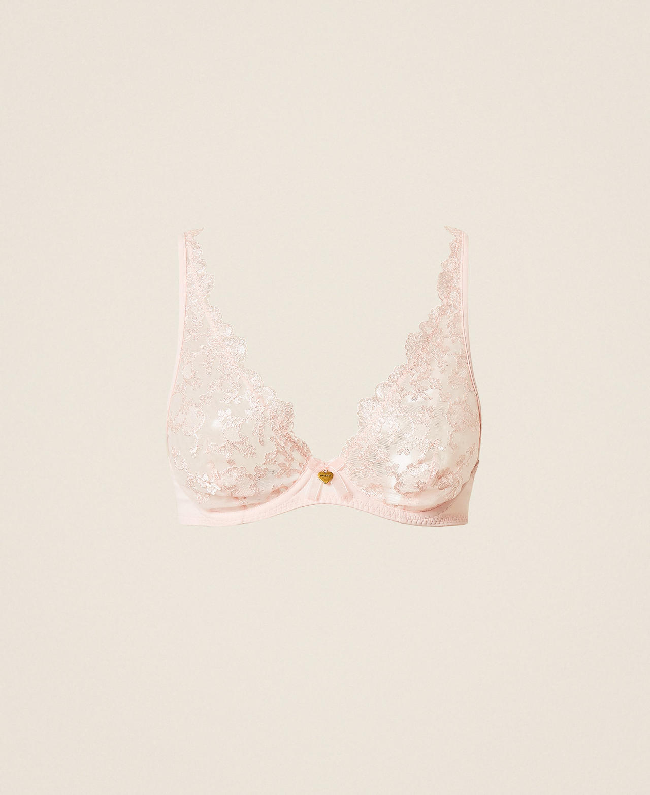 Twinset Women's Veiled Pink Embroidered Tulle Underwired Bra