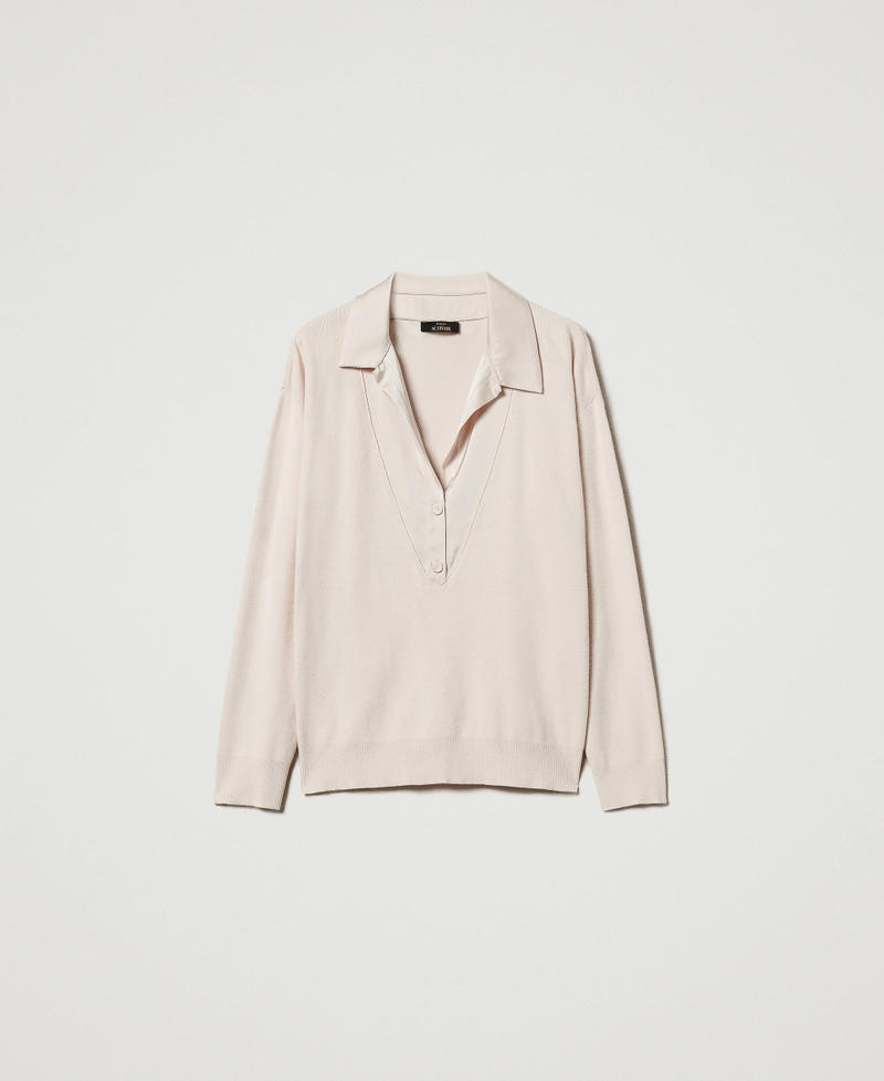 Jumper with satin collar Pink Cloud Pink Woman 242AT3191_00231_S0