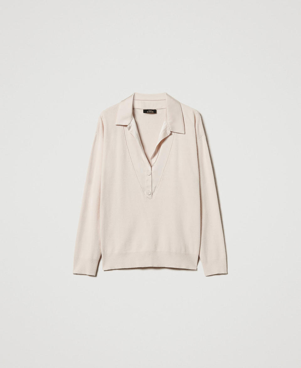 Maglia con colletto in raso Rosa Cloud Pink Donna 242AT3191_00231_S0