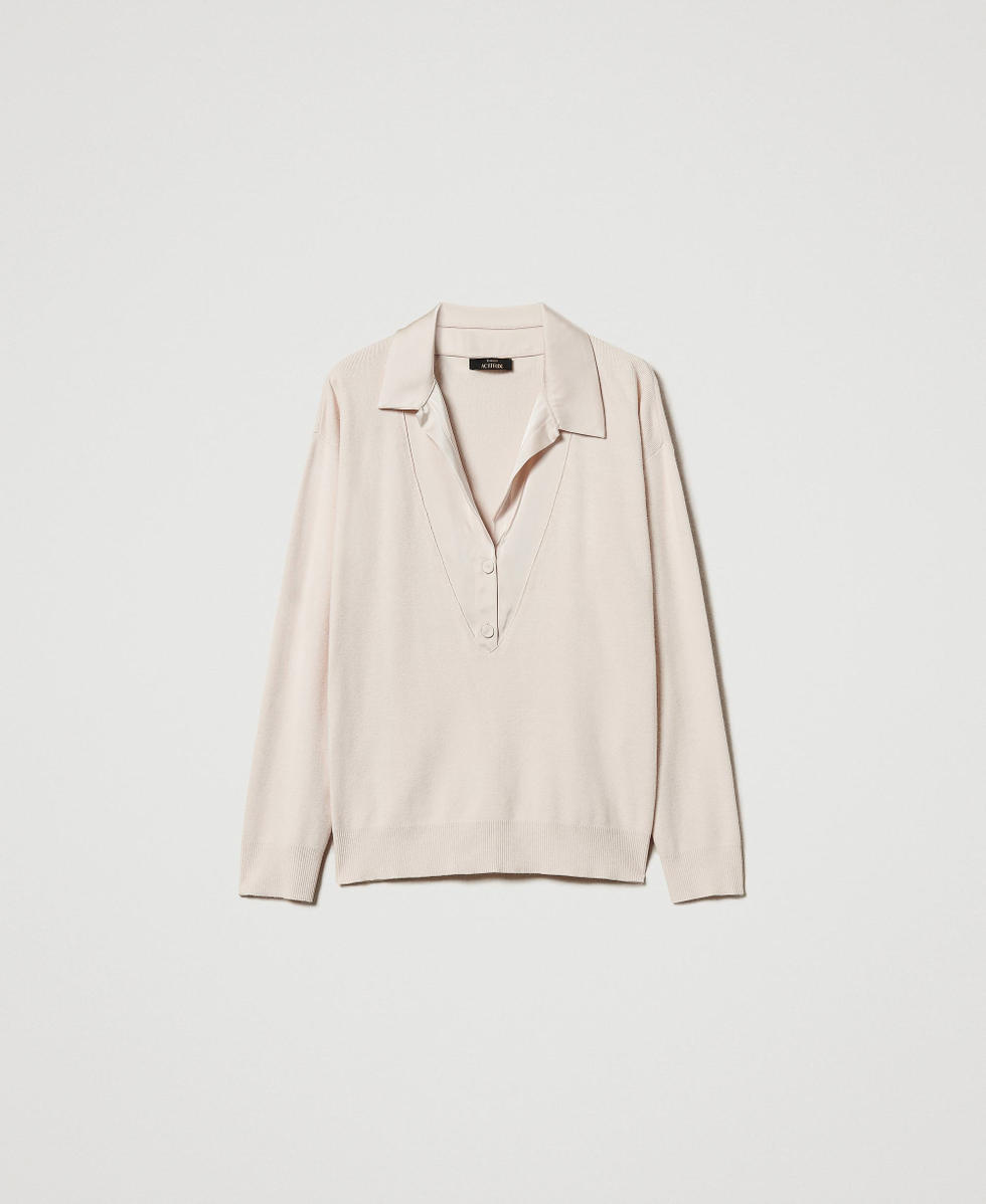 Jersey con cuello camisero de raso Mujer Rosa TWINSET Milano