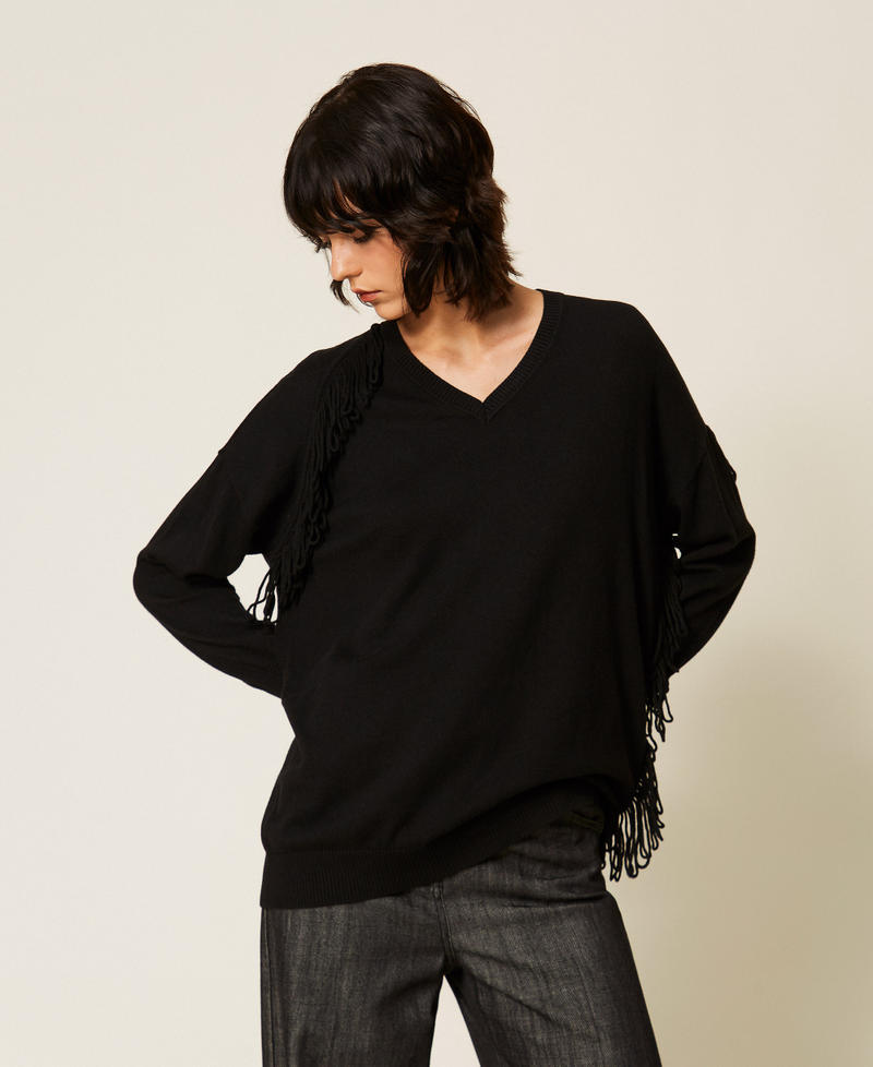 Fringed jumper Black Woman 262AP3012_00006_01