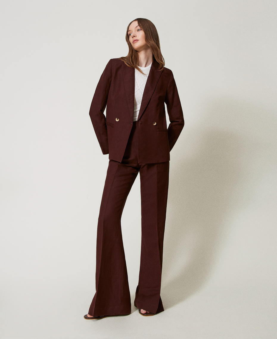 Blazer doppio petto in misto lino Coffee Liqueur Donna 251LL2BGG_12110_01