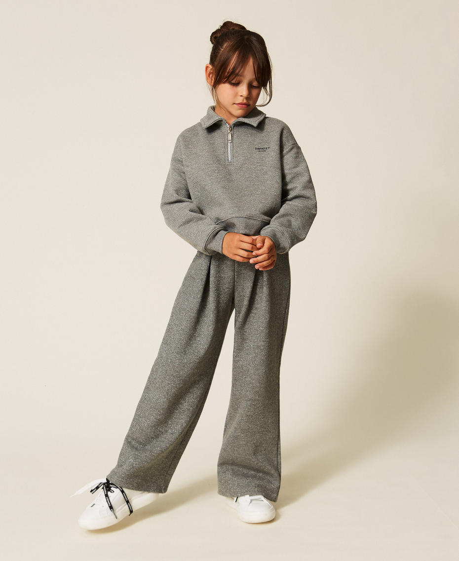 Sweatshirt with lurex and embroidered logo Dark Grey Melange Girl 262GJ2154_12839_T0