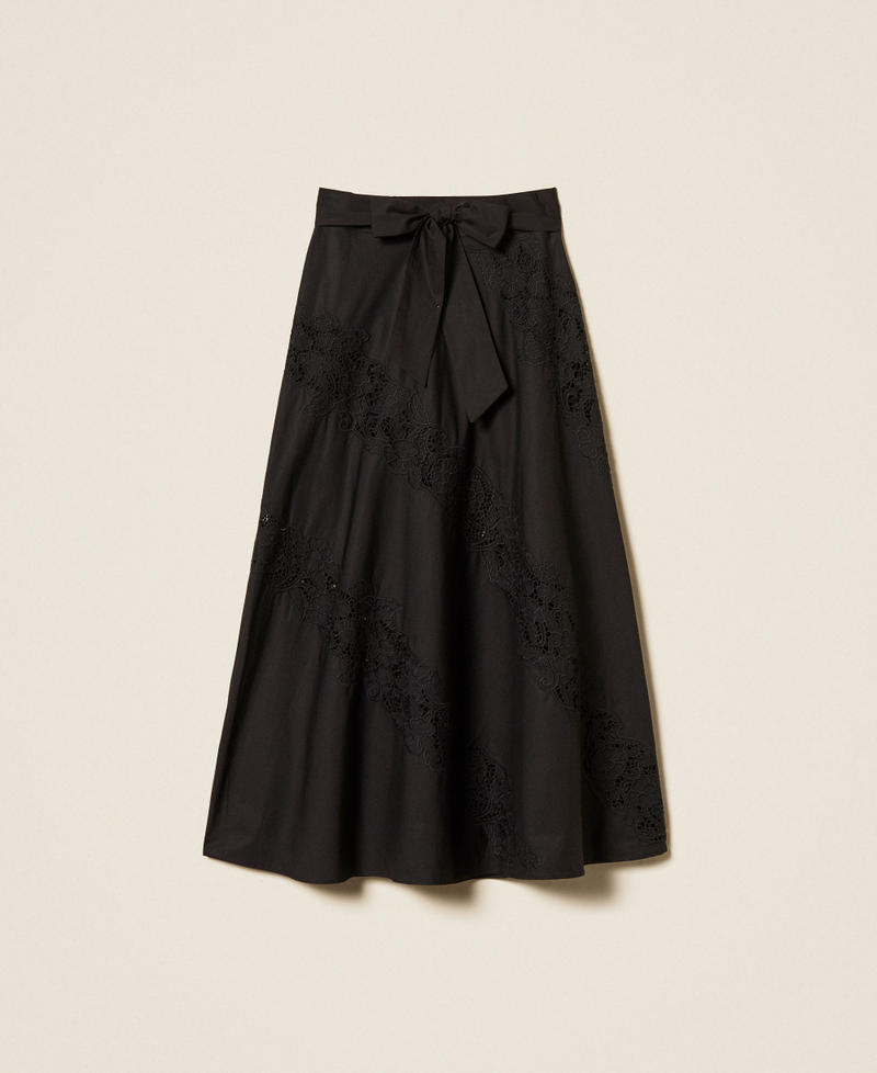 Gonna lunga in popeline e sangallo Nero Donna 261TT2030_00006_S0