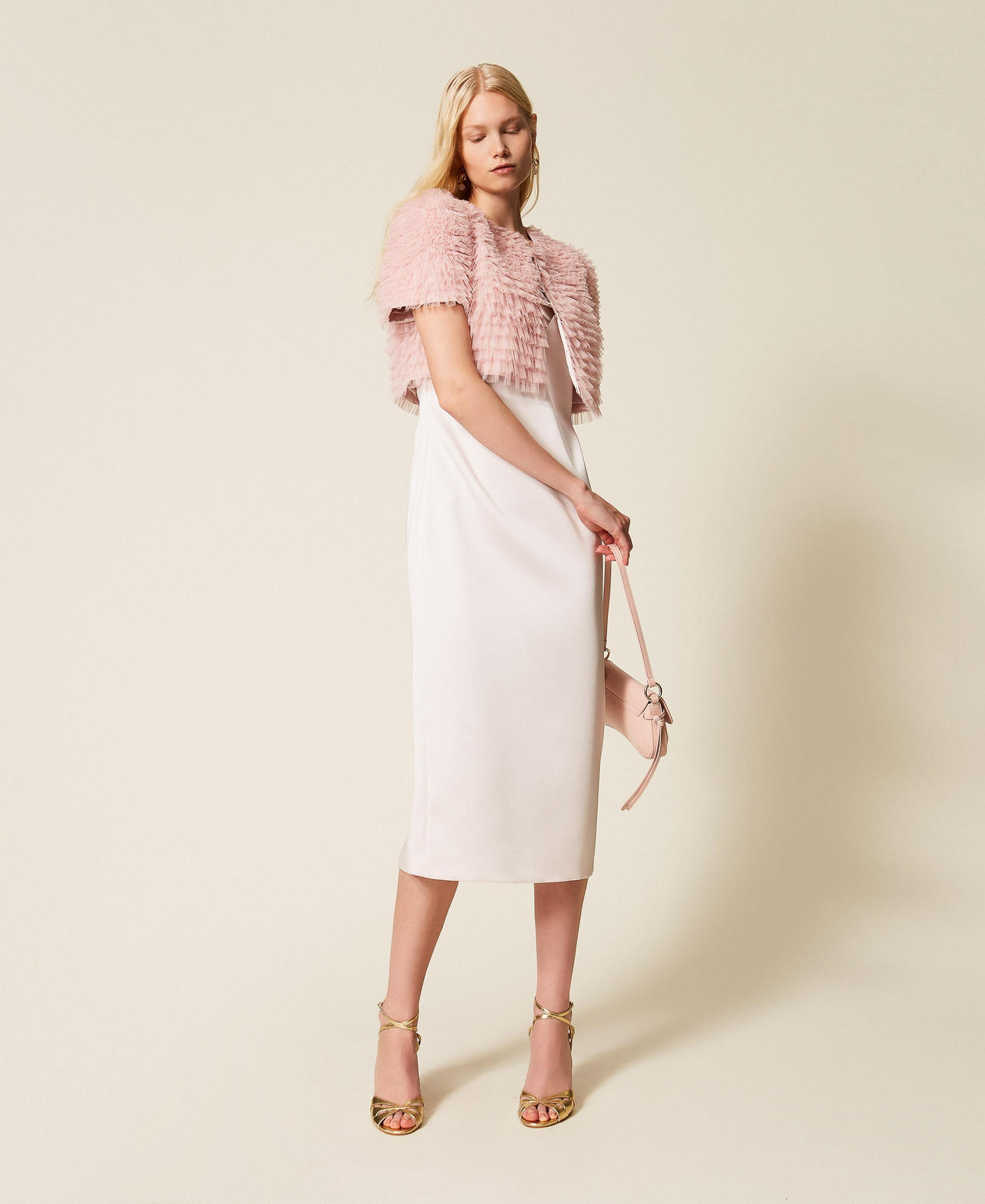 Blouson cropped en tulle avec volants